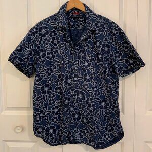 Tommy Hilfiger Blue Hawaiian Floral Print Short Sleeve Button Front Shirt XL